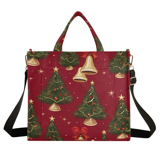 Christmas Trees Bells Corduroy Tote Bag Handbag Large Messenger Bag Shoulder Crossbody Zipper Bag Purse