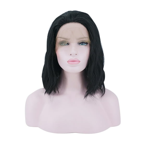 Unique Bargains Lace Front Wigs for Women 14" Black Medium Long Natural Curly with Wig Cap