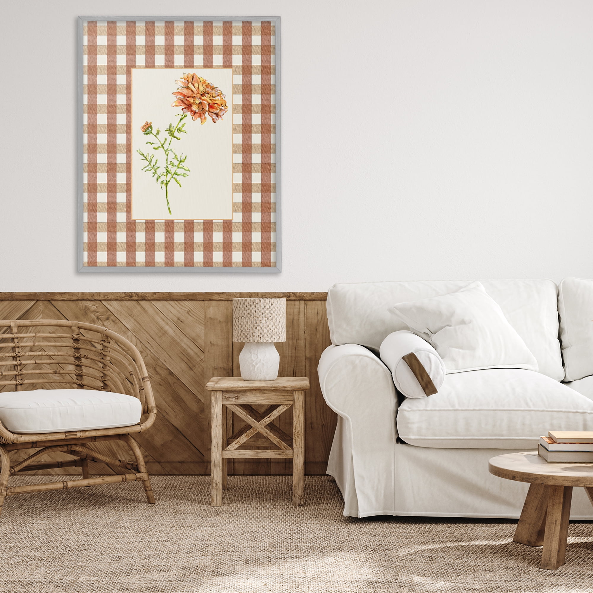 Stupell Industries Plaid Marigold Flower Gray Framed Giclee Art, design by Lisa Wehmeyer