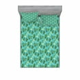 thumbnail image 2 of Tropical Bedding Set with Sheet & Covers, Palm Tree Leafage with Hibiscus Blooms Jungle Foliage in Exotic Dream, Printed Bedroom Decor 2 Shams, 4 Sizes, Forest Green Turquoise, by Ambesonne, 2 of 3