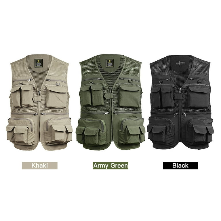 Tomshoo Convenient Fishing Work Vest Multiple Zipper Pockets for Tackle  Organization 