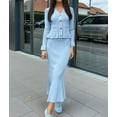 thumbnail image 4 of Women 2 Piece Sweater Sets Long Sleeve Ruffle Knit Sets Button Down Cardigan and Midi Skirt Winter Sets Blue XL, 4 of 9