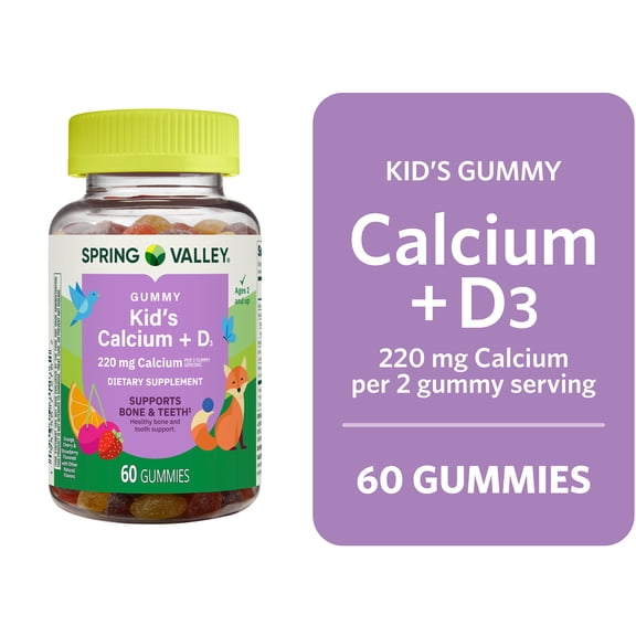 Spring Valley Kids Calcium Vitamin D3 Gummies, 220mg, 60 Count