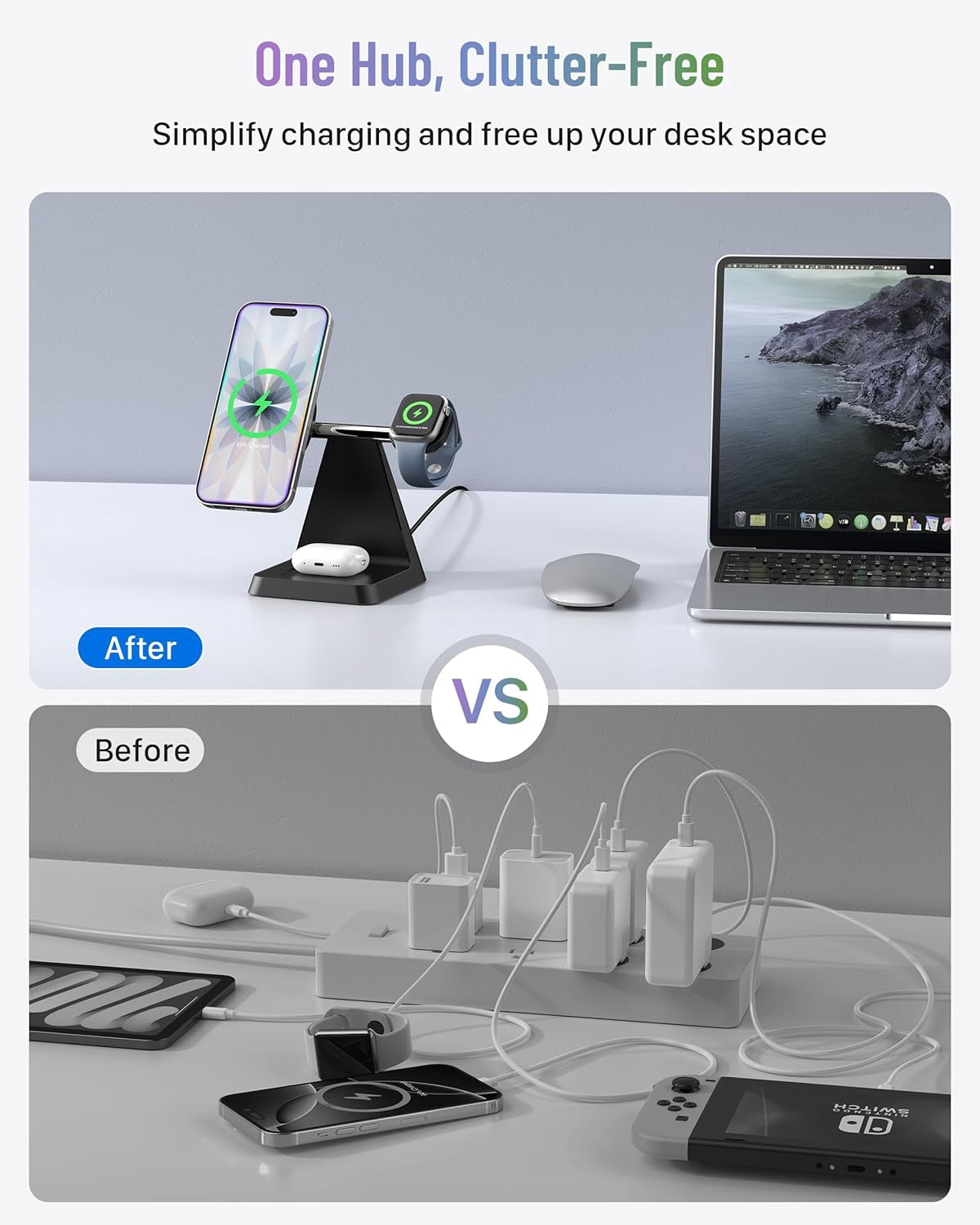 ETEPEHI 3 in 1 Charging Station: Wireless Charger Compatible for iPhone 17 16 15 14 13 12 Pro/Pro Max/Plus/Mini, Charging Dock compatible for AirPods 2/3/Pro & iWatch