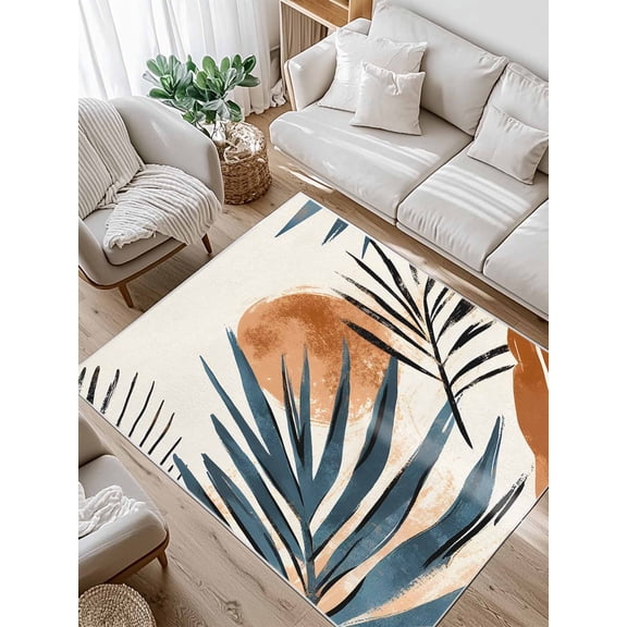 Bohemian Nordic Area Rug for Bedroom 2.7x5 Ft Green Orange Simple Abstract Leaves Super Soft fuzzy Throw Rug Non-Slip Fluffy Plush Indoor Floor Carpet for Living Room Nursery Home Decor