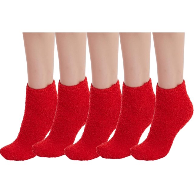 LinYooLi 5 Pairs Womens Fuzzy Socks Soft Winter Warm Solid Socks for Ladies