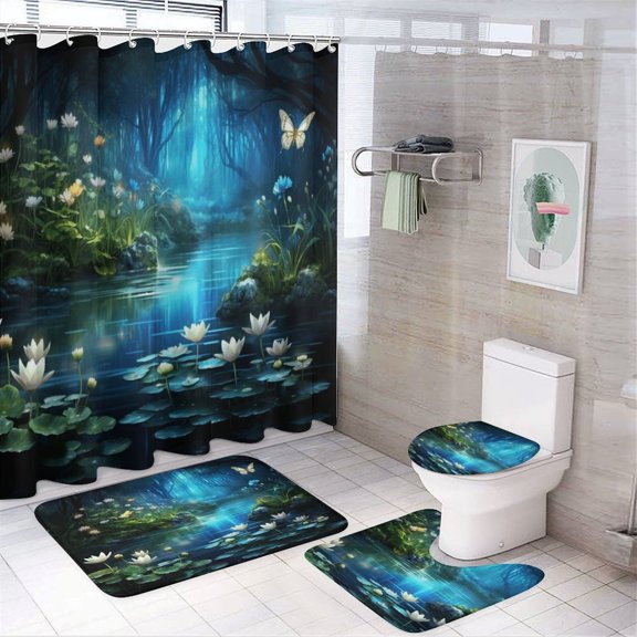 Butterfly Shower Curtain Sets with Rugs 4 Piece Rustic