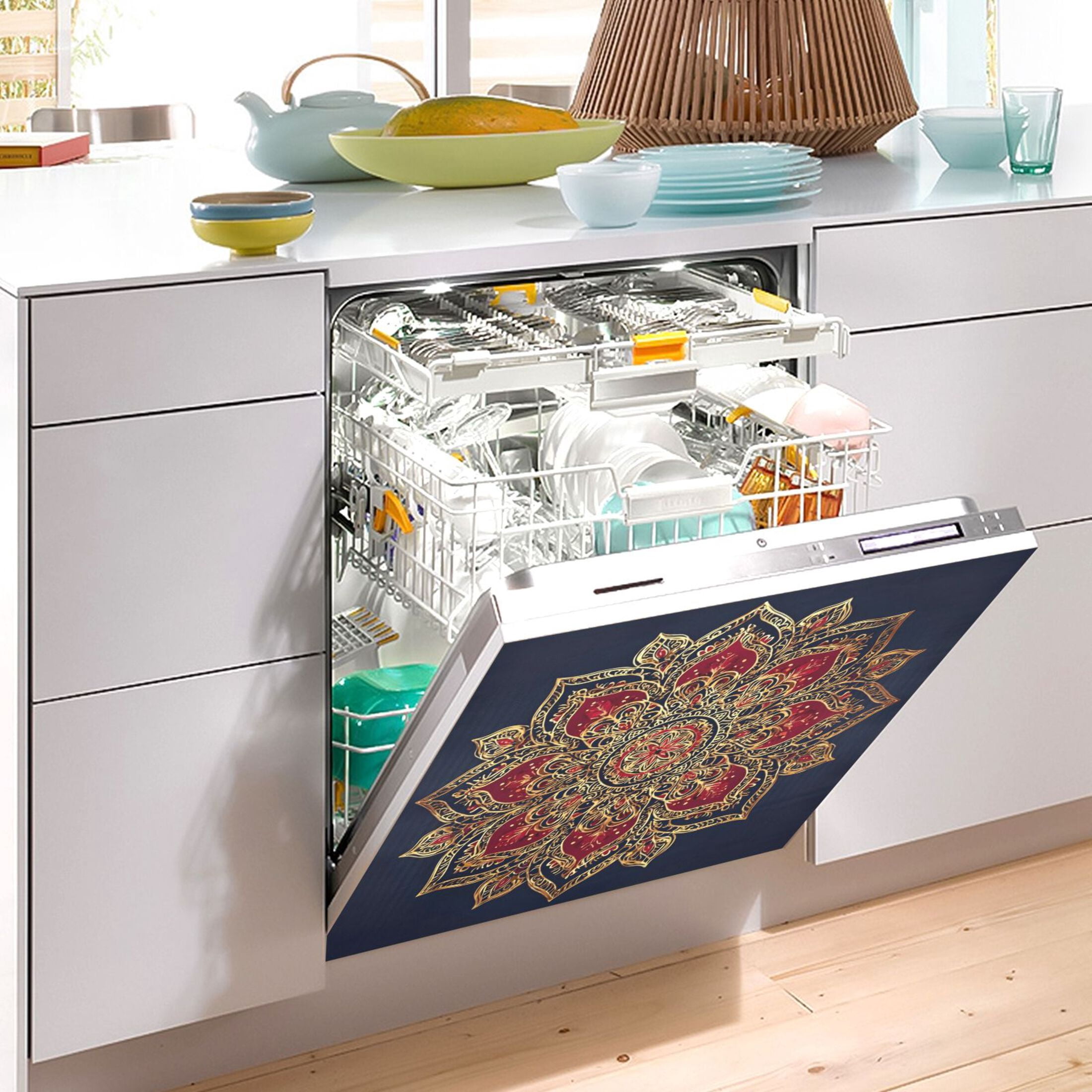 IAUYY Magnetic decorative sticker - 23x26 Inch PVC Refrigerator Decorative Cover, Removable DIY Art for Kitchen Appliances Deep Blue Mandala