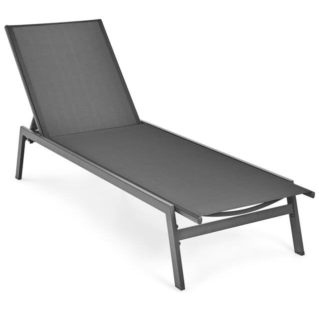 Costway 1 PCS Chaise Longue de Patio Fauteuil Inclinable Dossier Réglable Jardin Terrasse Gris