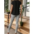 thumbnail image 4 of Am Direct Women's V-Neck Half-Open Petal Sleeve Short-Sleeved Shirt, 4 of 5