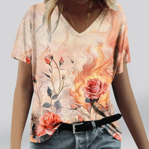 Ruimatai Women's V-Neck Short Sleeve Blouse Casual Summer T-Shirt Soft Comfortable Stretchy Solid Top Trendy Loose Fit Tee