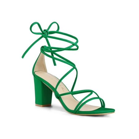 

Allegra K Women s Open Toe Strappy Lace up Block Heel Sandals