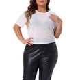 thumbnail image 1 of Blusas cortas de malla transparente de tendencia para mujeres de tallas grandes GRACE & GRANDEUR, con estrellas plateadas, 2X, blancas, 1 of 1