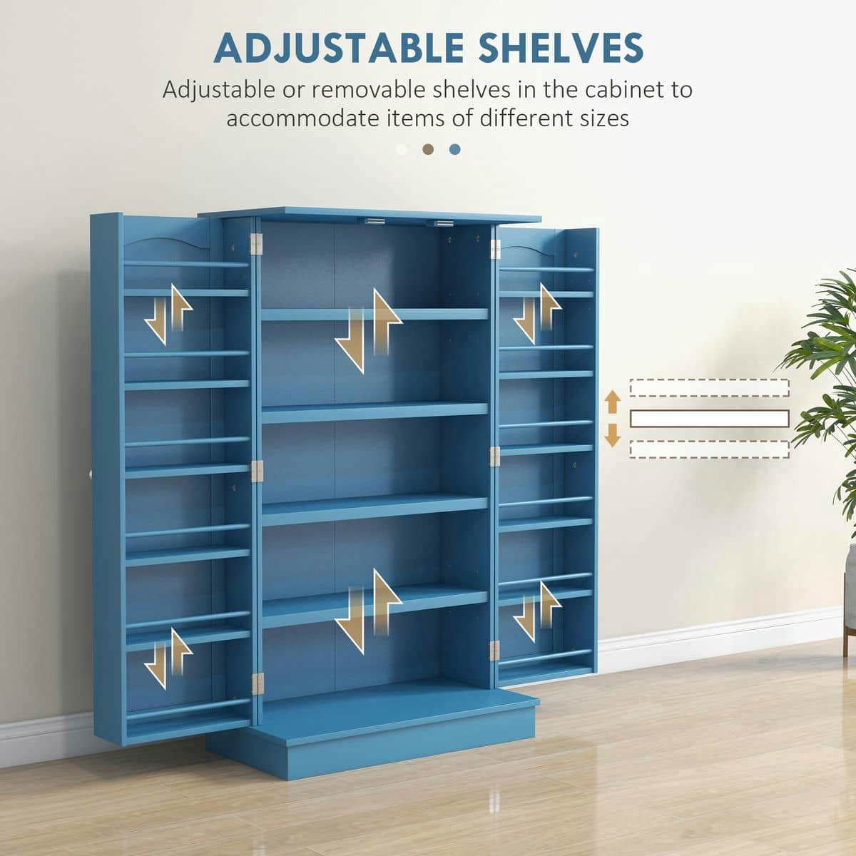 Spaco Freestanding Kitchen Pantry Cabinet with 5-Tier Shelving, Kitchen Cabinet with 12 Door Shelves and Double Doors for Indoor as Living Room, Kitchen, Blue