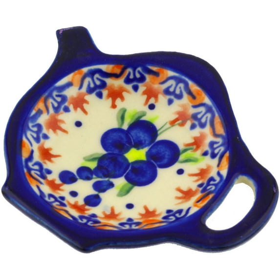 Polish Pottery 4¼-inch Tea Bag or Lemon Plate (Passion Poppy Theme) Signature UNIKAT Hand Painted in Poland + Certificate of Authenticity