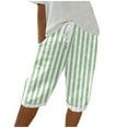 thumbnail image 2 of LEBONYARD Women's Lightweight Workout Capris,Fashion Womens Casual Stripe Elastic Loose Shorts Straight Wide Leg Trousers with Pocket Half Shorts Pants Green S, 2 of 5