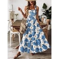 thumbnail image 4 of Blue And White Floral Print Sleeveless Tiered Maxi Dress For Women, 4 of 5