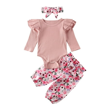 

Meihuida Baby Girl Ruffle Romper Bodysuit Floral Pants Outfits with Headband
