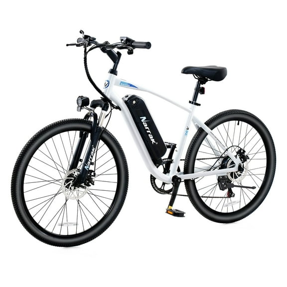 Narrak Electric Mountain Bike for Adults 26" Step-Over Commuting Ebike for Men Women with Peak Power 540W, 374WH Removable Battery, LCD Display, 7 Gears & Front Shock Absorber (Step Over - White)