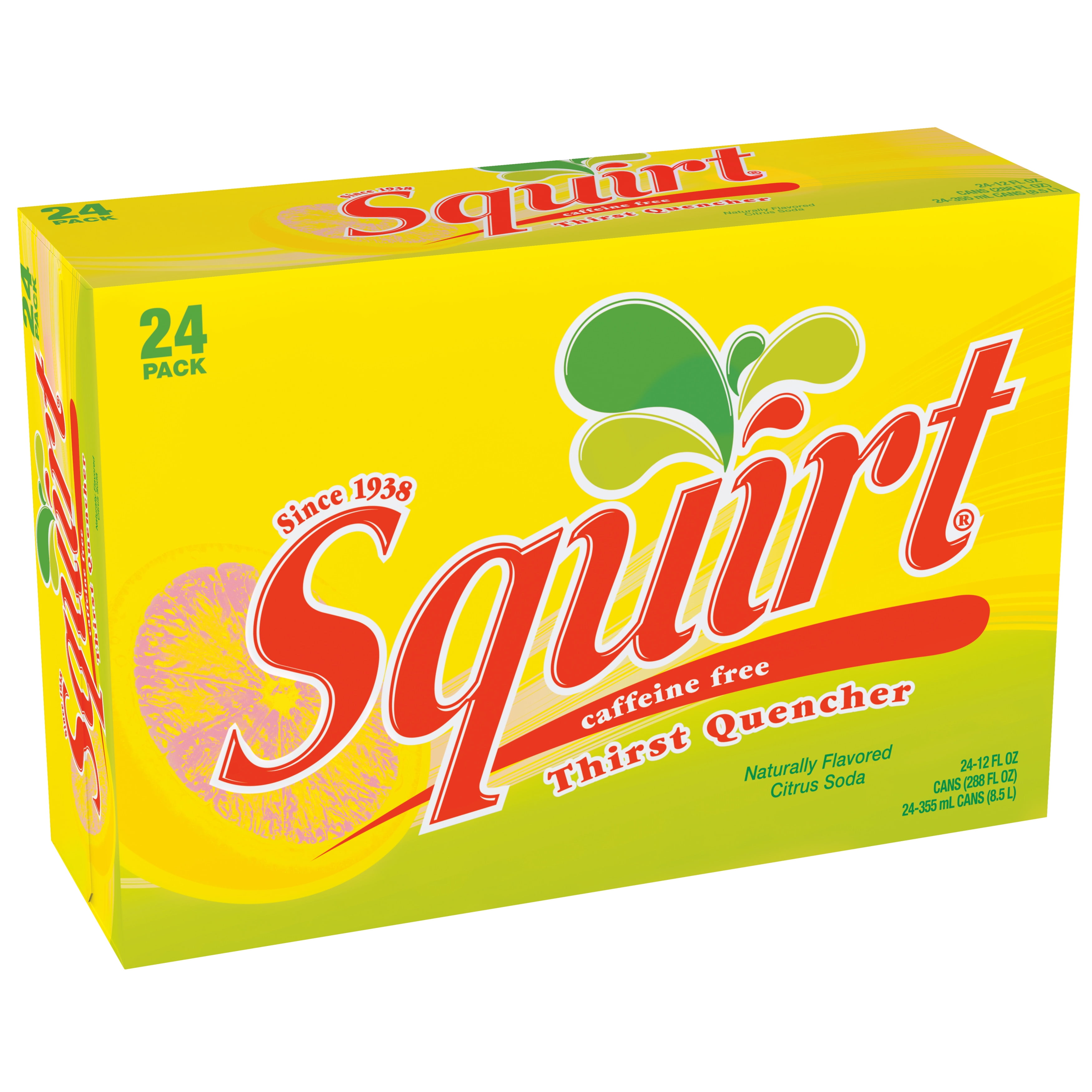 Squirt Caffeine Free Grapefruit Soda Pop, 12 fl oz, 24 Pack Cans