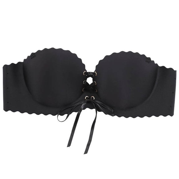 Nilvkv Bandeau Bra, Bras for Women, Front Tie Back Hook Bandeau Thin Breathable Comfort Wireless Everyday Bra Black 38ABC