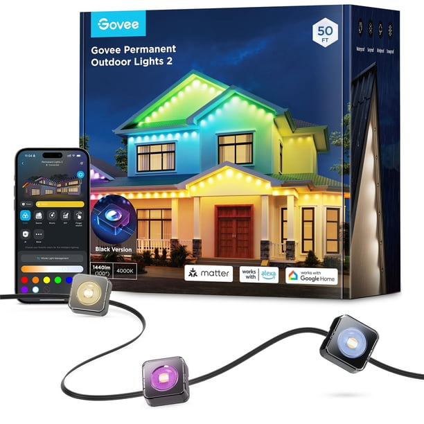 Luces exteriores Govee Permanent 2 RGBIC de 50 pies con 36 LED IP67