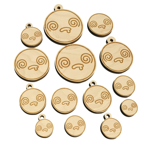 Kawaii Cute Dazed Confused Drool Face Wood Mini Charms Shapes DIY Craft Jewelry - No Hole - 18mm (17pcs)