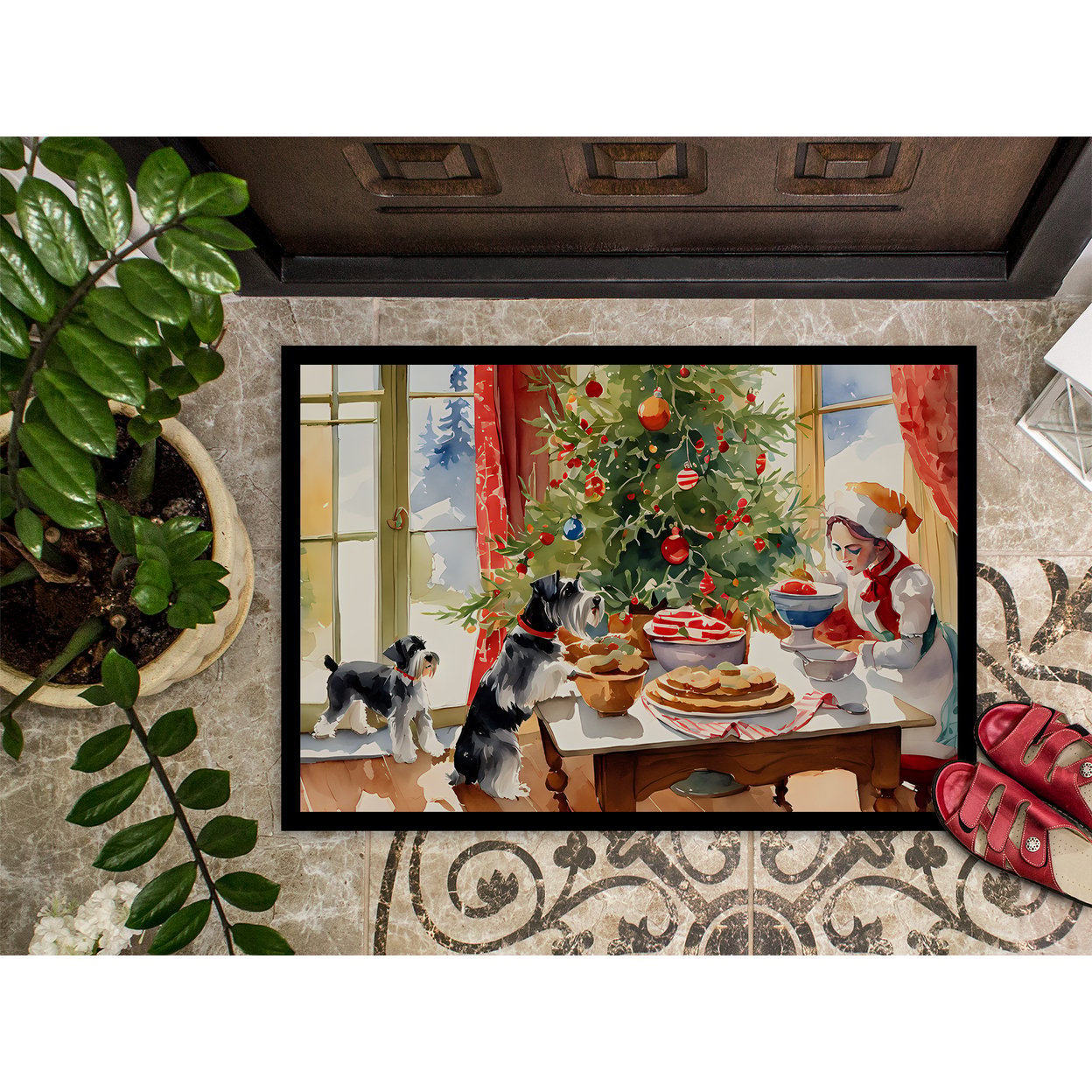 Carolines Treasures DAC3880JMAT 24 x 36 in.  Schnauzer Christmas Cookies Doormat