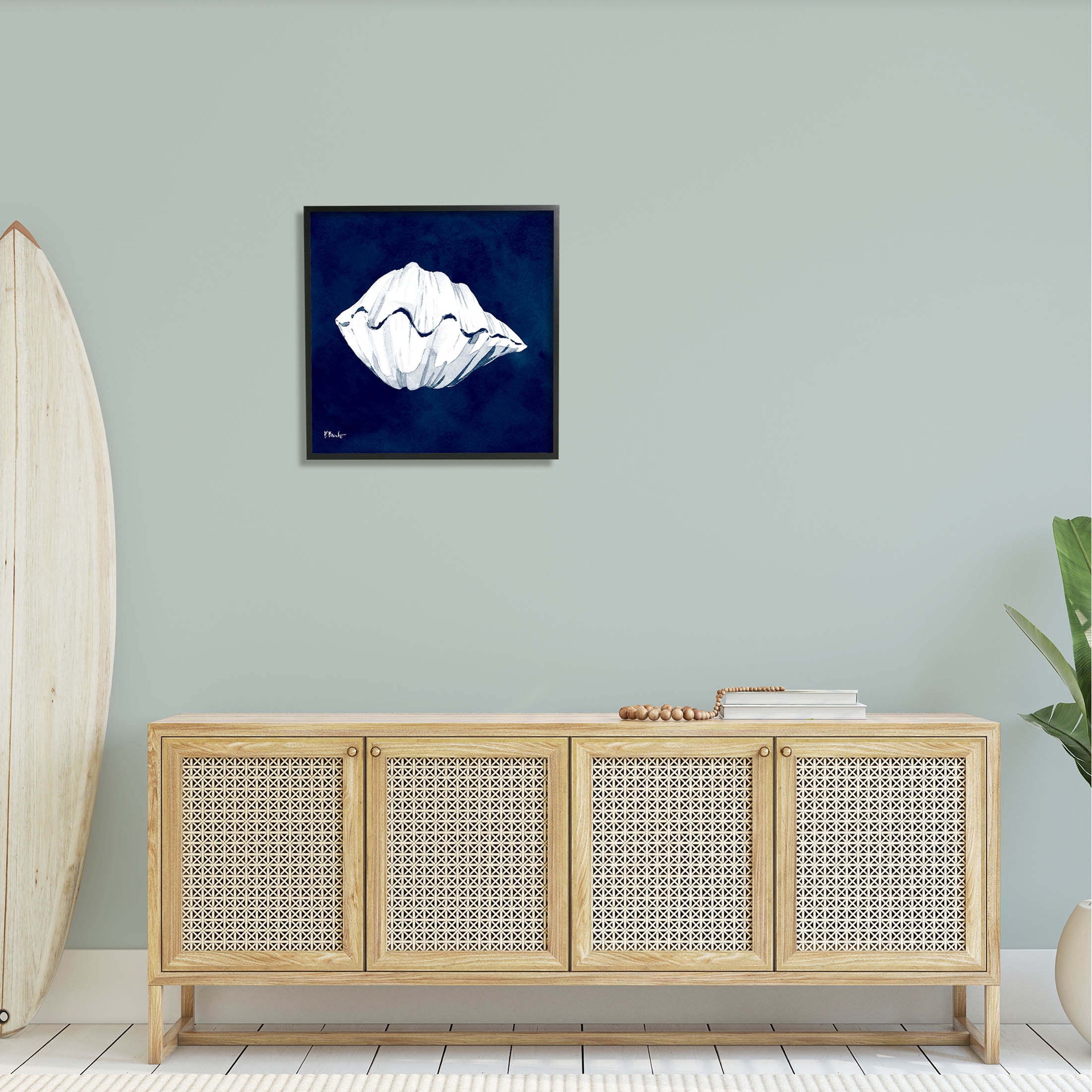 Stupell Industries Cyanotype Shells Coastal Clam Graphic Art Black Framed Art Print Wall Art, Design by Paul Brent