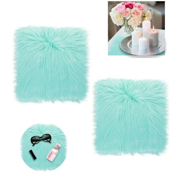 Soft Area Mat,Square Blue Furry,Durable Mini Locker Decorations,QZS Reusable Locker Accessories Decor for Tabletop Photography,2Pcs