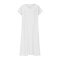 thumbnail image 3 of WILLBEST Vestido De Verano Para Mujer, Vestido Informal Holgado De Lino Con Cuello En V Y Manga Corta, Vestido De Día Cómodo De Color Sólido, 3 of 3