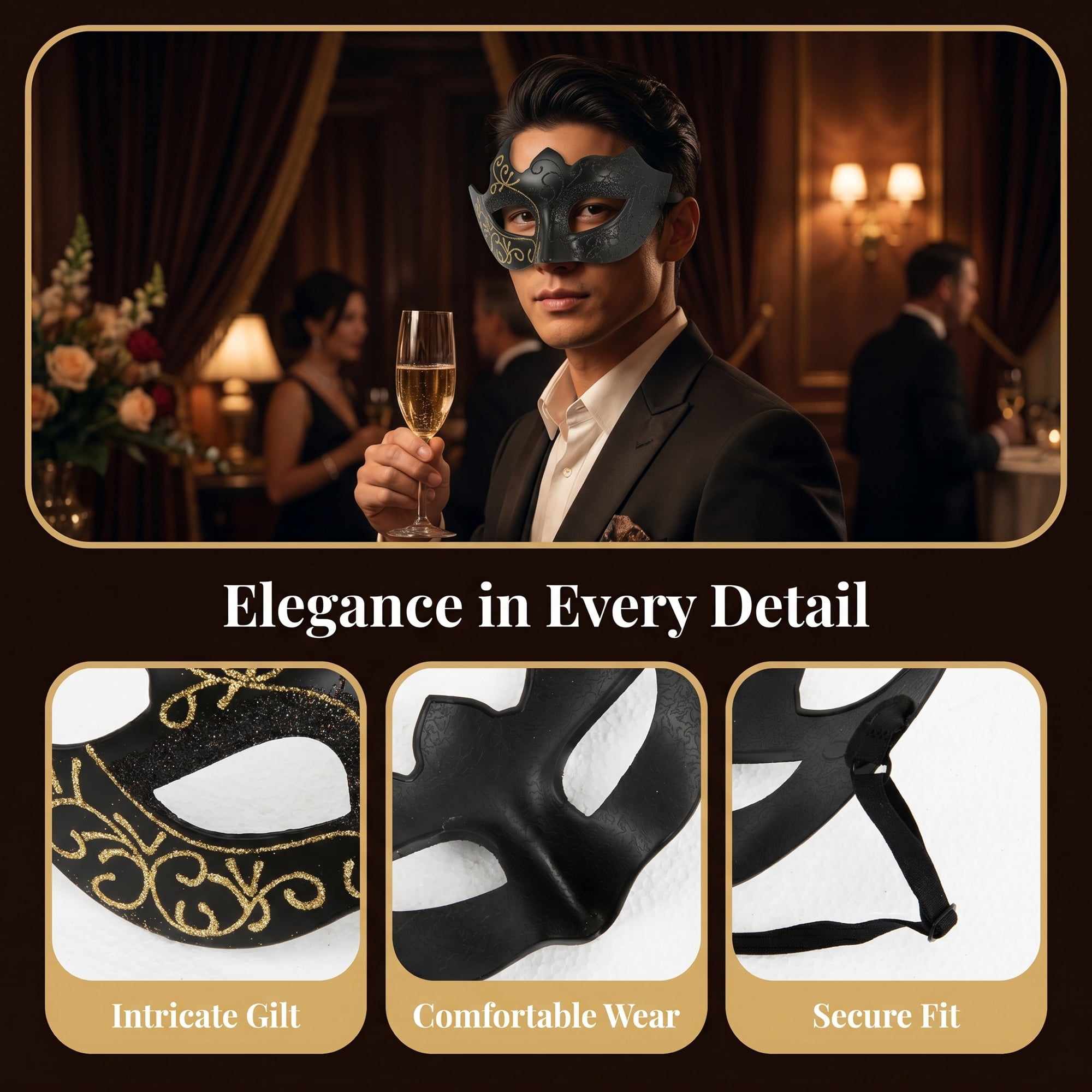 Unique Bargains Venetian Masquerade Mask for Halloween Party One-Eyed Gold 6.7" x 4.3"
