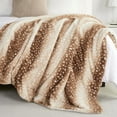 thumbnail image 3 of Cozy Bliss Faux Fur Throw Blanket, Striped Print, Soft Warm Double-Sided Sherpa, Brown 50"x60", 3 of 5