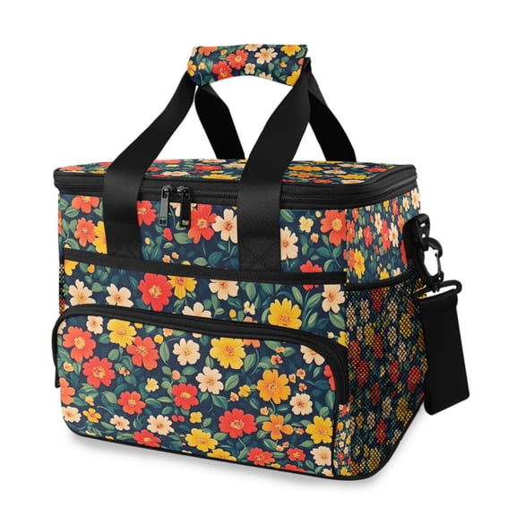 FORMRS Insulated Cooler Bag 24 Cans Capacity Soft Leakproof Lunch Box with Side Pockets, Vibrant Flowers