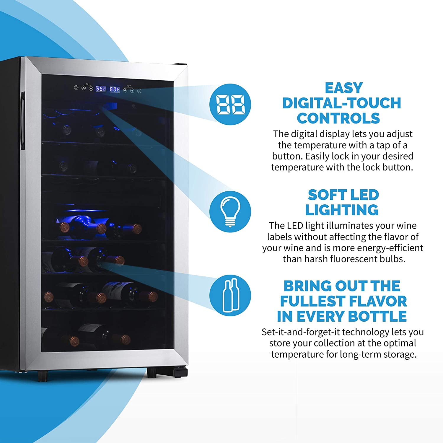 Restored Newair NWC043SS00-RB Freestanding Dual Zone Wine Fridge, 43 Bottles, Stainless Steel (Refurbished)