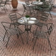 thumbnail image 3 of BizChair 31.5'' Round Glass Top Metal Table with 4 Bronze Aluminum Slat Stack Chairs, 3 of 13