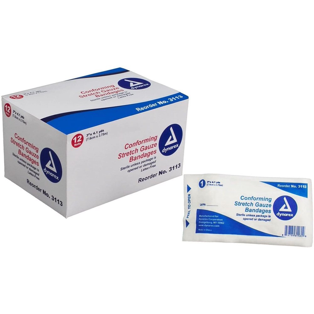 Dynarex Conforming Stretch Gauze Bandages 3 Inch Sterile, 12 Each