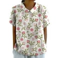 thumbnail image 2 of AKEGAMN Lapel Retro Striped Back Button Loose Casual T-Shirt, Pink M, Size S-4XL, 2 of 4
