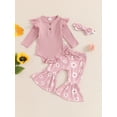 thumbnail image 2 of Suealasg Baby Girl Fall Clothes 3 6 9 12 18 Months Infant Girl Long Sleeve Floral Print Romper +Flared Pants +Headband 3Pcs Casual Autumn Outfits for Newborn Girl, 2 of 7