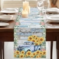 thumbnail image 3 of Table Runners 72 Inches Long Dress Scarves, Sunflowers Trucks Farmhouse Kitchen/Dining Table Runner, Coffee Tablerunners, Spring Farmhouse Eucalyptus Teal Wood 16x72 Inch, 3 of 9