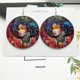 thumbnail image 4 of 2x1 Pair African Girl Earrings Wooden Round Tag Hippy Hook Tribe Ear Jewelry A------Product code 61326, 4 of 5