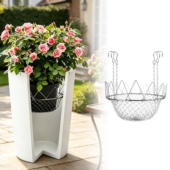 mdesiwst Adjustable Planter Insert Riser Stainless Steel Planter Riser with Chains Hooks Rustproof Heavy Duty Plant Riser Inside Planter for Indoor Outdoor Pots 12-18 Inch
