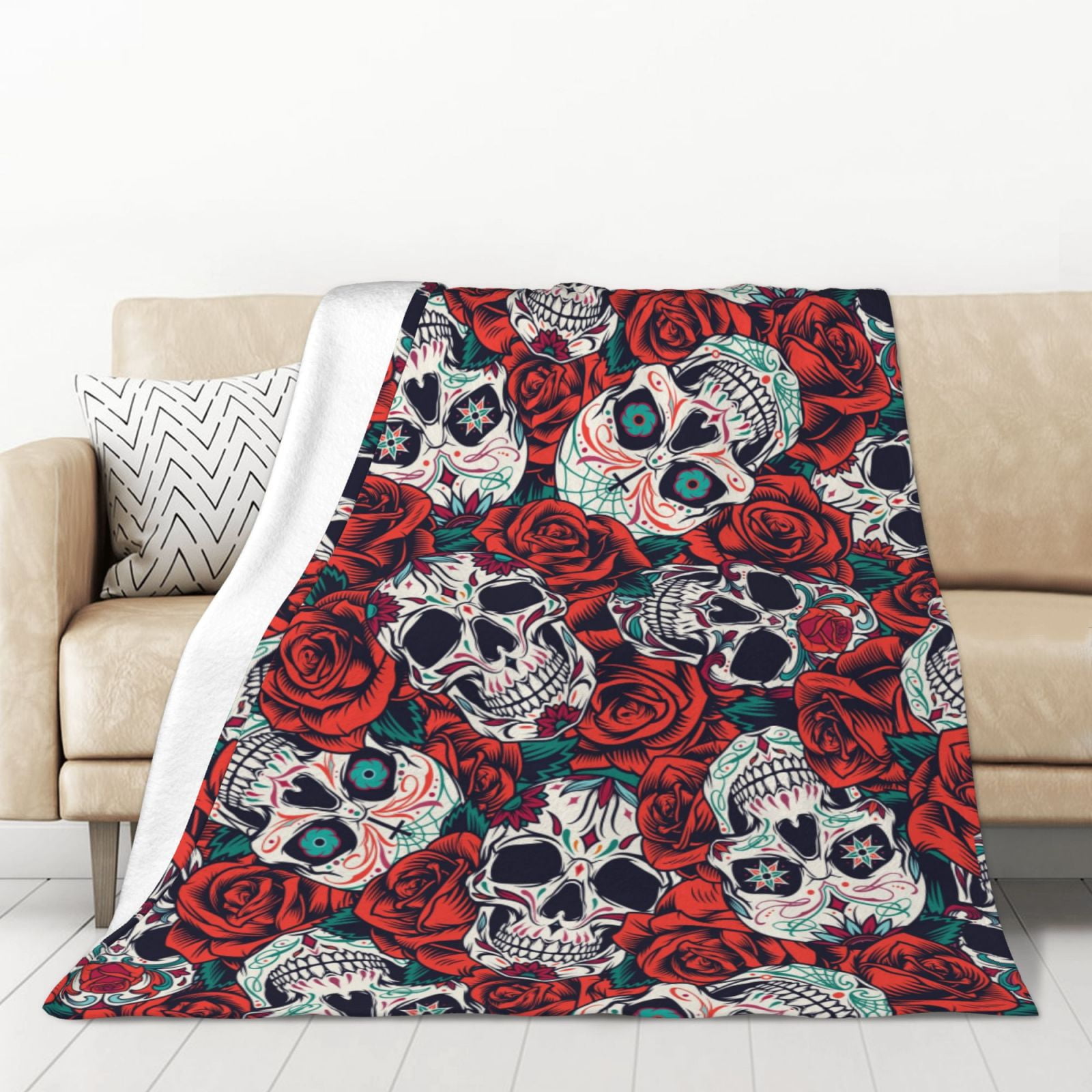 Red Rose Skull Blanket