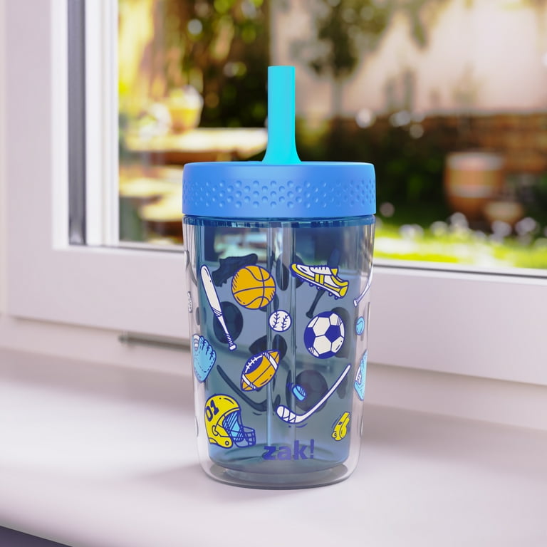 Zak Designs 12oz Sports Kids Straw Tumbler, Double Wall Durable