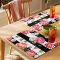 thumbnail image 4 of Pink Flower Placemats Set of 6 Black White Stripesvintage Floral Place Mats Indoor Wipeable Table Mats Washable Cloth Dining Table Placemats for Kitchen Holiday Party Home Decor 13x19 Inch, 4 of 9