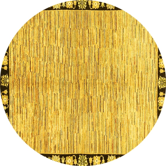 Ahgly Company Indoor Round Abstract Yellow Modern Area Rugs, 8' Round