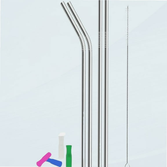 Metal Stainless Steel Straws, 4pcs 12" Ultra Long Reusable Metal Drinking Straws with Cleaning Brush and Silicone Tips for Tall Tumblers