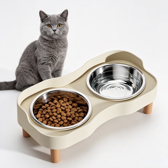 Elevated Cat Bowls, 2 Stainless Steel Raised Cat Food and Water Bowl Set, Splash Proof & Non-Slip, Dishwasher Safe for Cats and Small Dogs