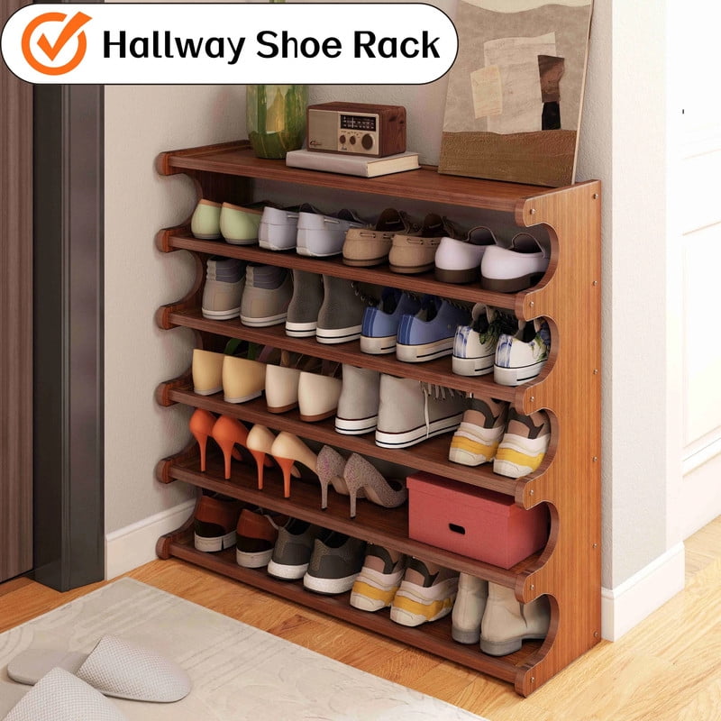 Howcool 6-Tier Bamboo Shoe Rack, Tall Shoes Organizer, Freestanding Storage Shelf