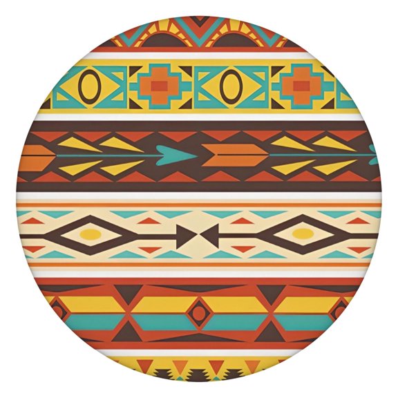 Ethnic Geometric Striped Pattern Round Fitted Tablecloth with Elastic Edge,Dining Table Cover Waterproof,Outdoor Round Tablecloth for Camping,Dining,Indoor and Outdoor